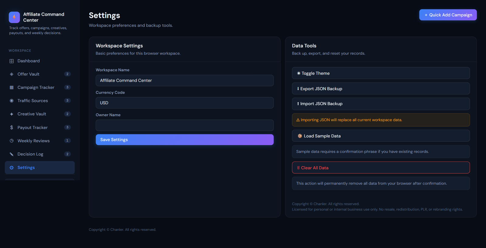 Settings Starter screenshot