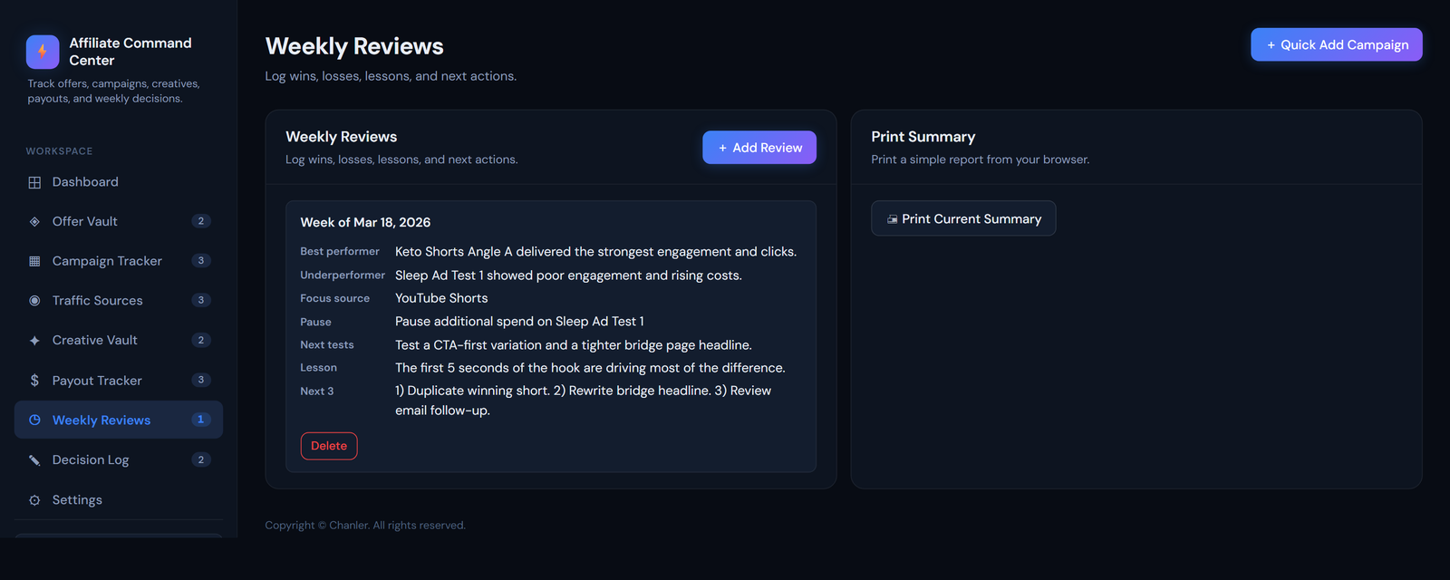 Weekly Reviews Starter screenshot